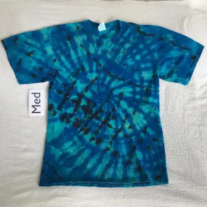 Adult Medium Discharged Blue & Aqua Tie-Dyed Tee