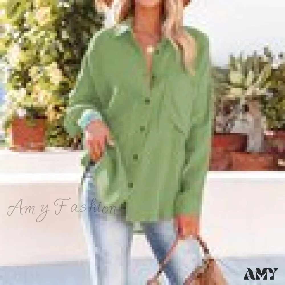 Amy Fashion - Casual Elegant Lapel Button Down Shirt