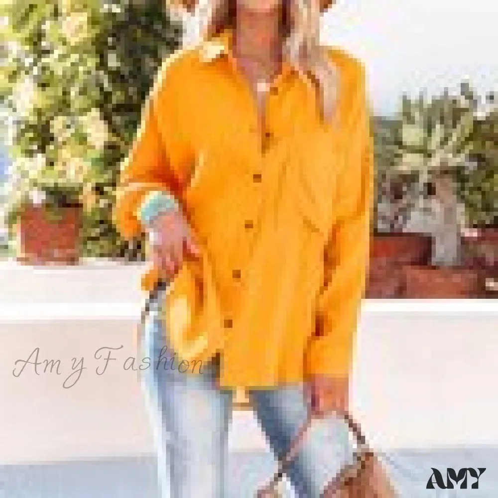 Amy Fashion - Casual Elegant Lapel Button Down Shirt