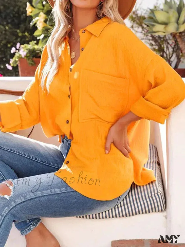 Amy Fashion - Casual Elegant Lapel Button Down Shirt