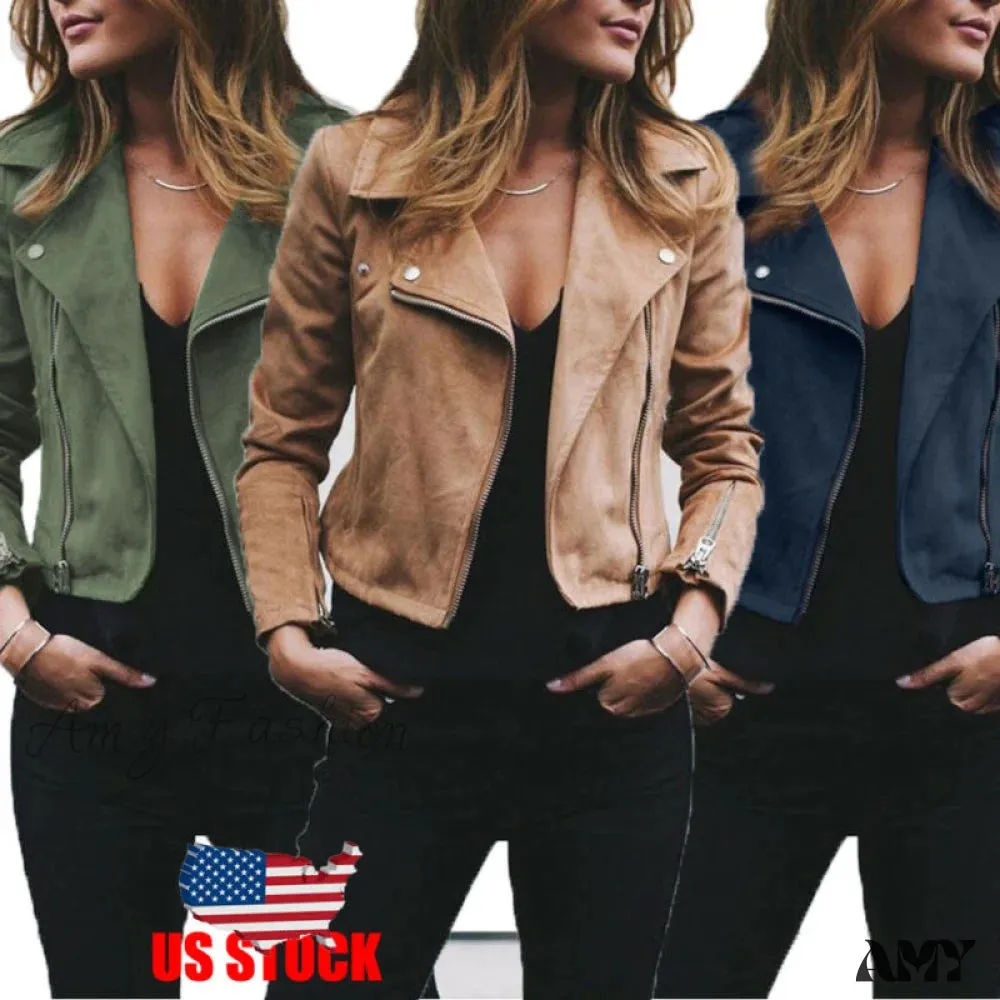 Amy Fashion - Fashion Solid Color Cool Zipper Jacket