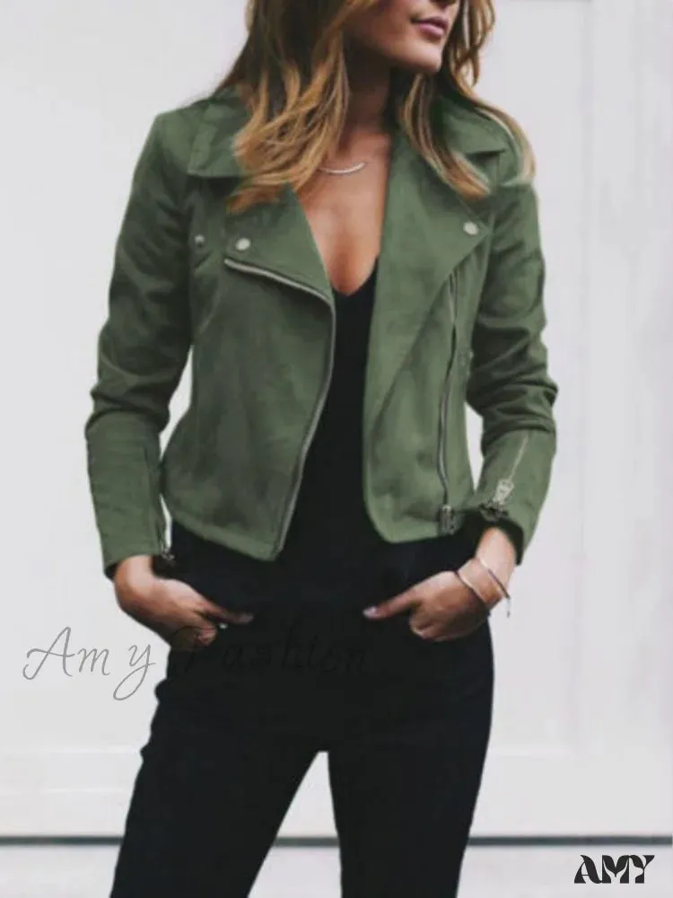 Amy Fashion - Fashion Solid Color Cool Zipper Jacket