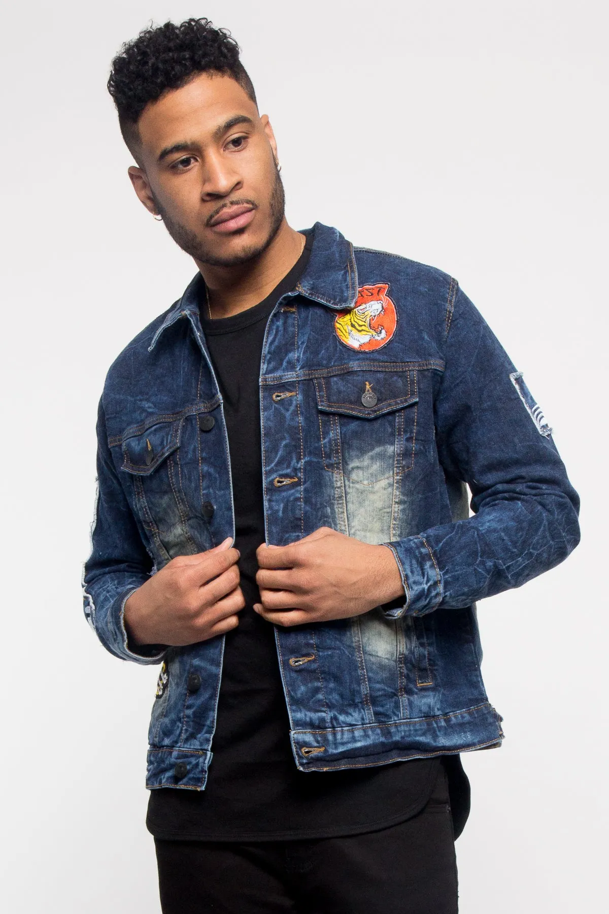 Applique Tiger Patch Denim Jacket