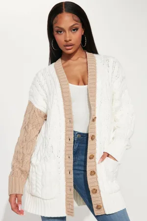 Beginner's Luck Cable Knit Cardigan - Ivory/combo