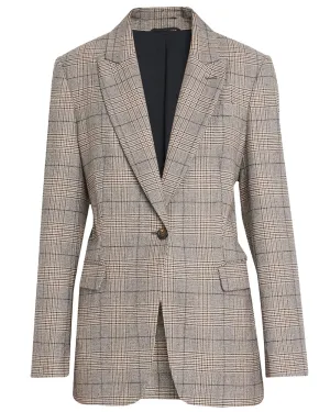 Beige Brown Glen Check Single Breasted Blazer