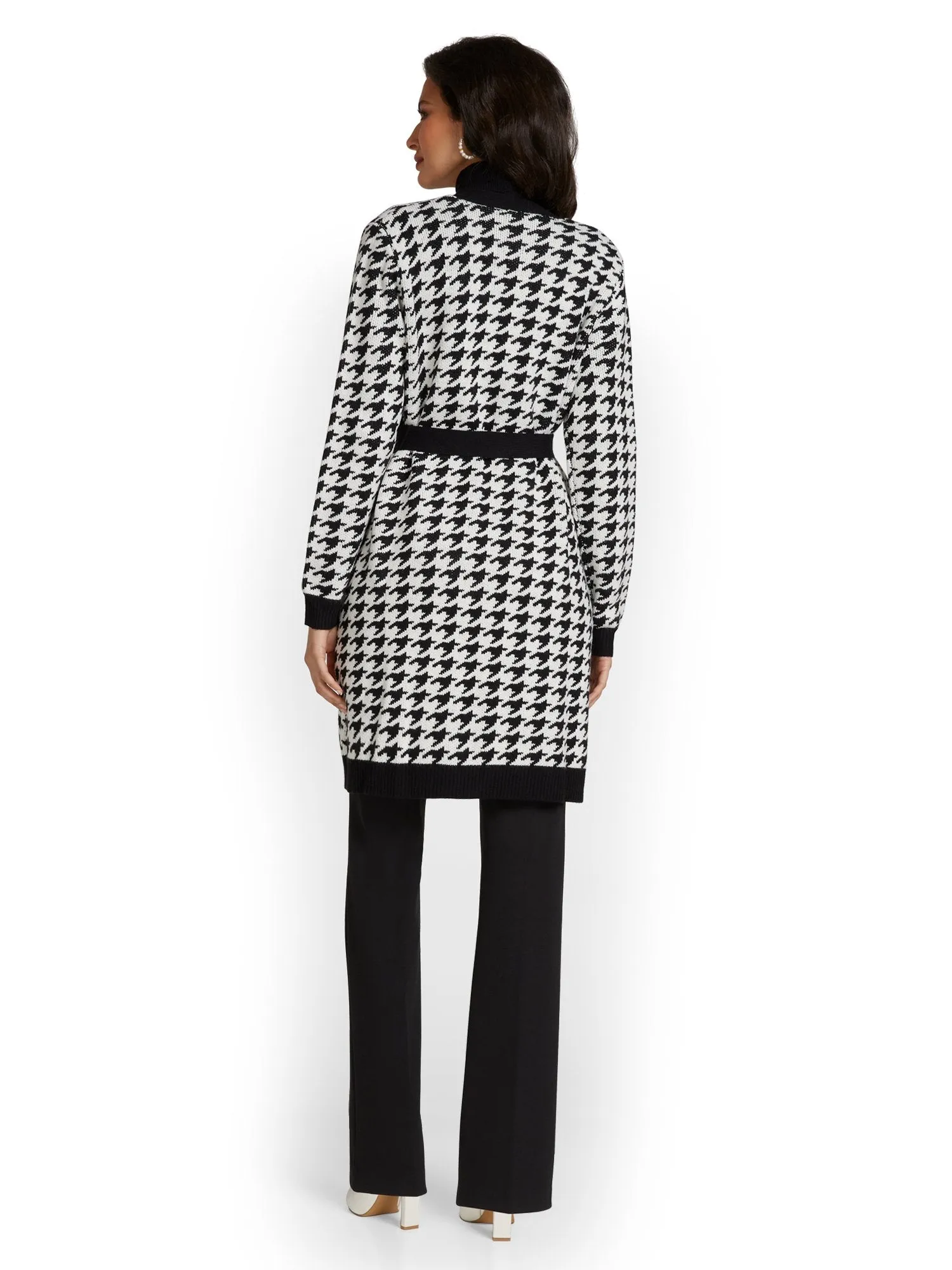 Belted Houndstooth Cardigan