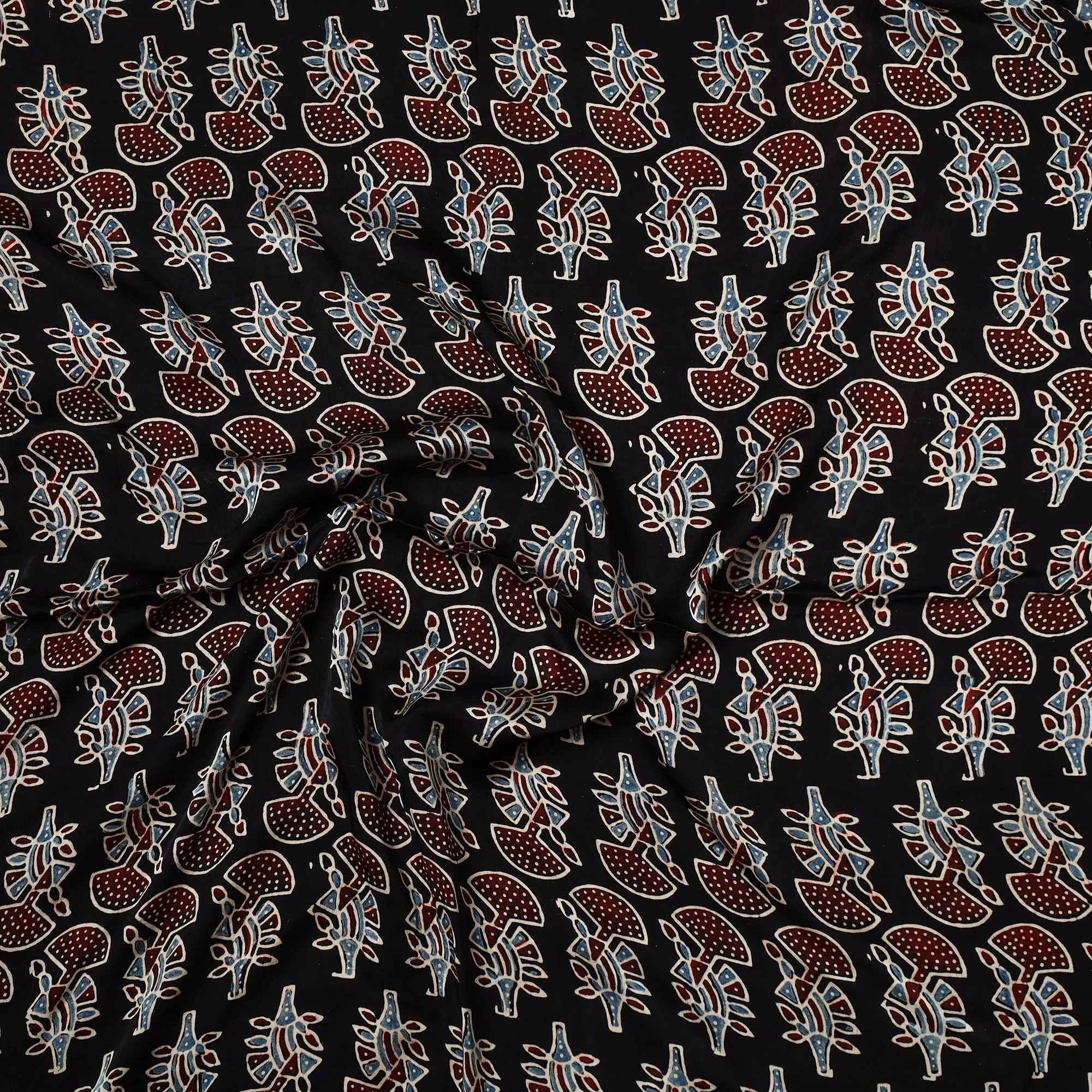 Black - Ajrakh Hand Block Printed Modal Silk Precut Fabric (1.2 meter) 48