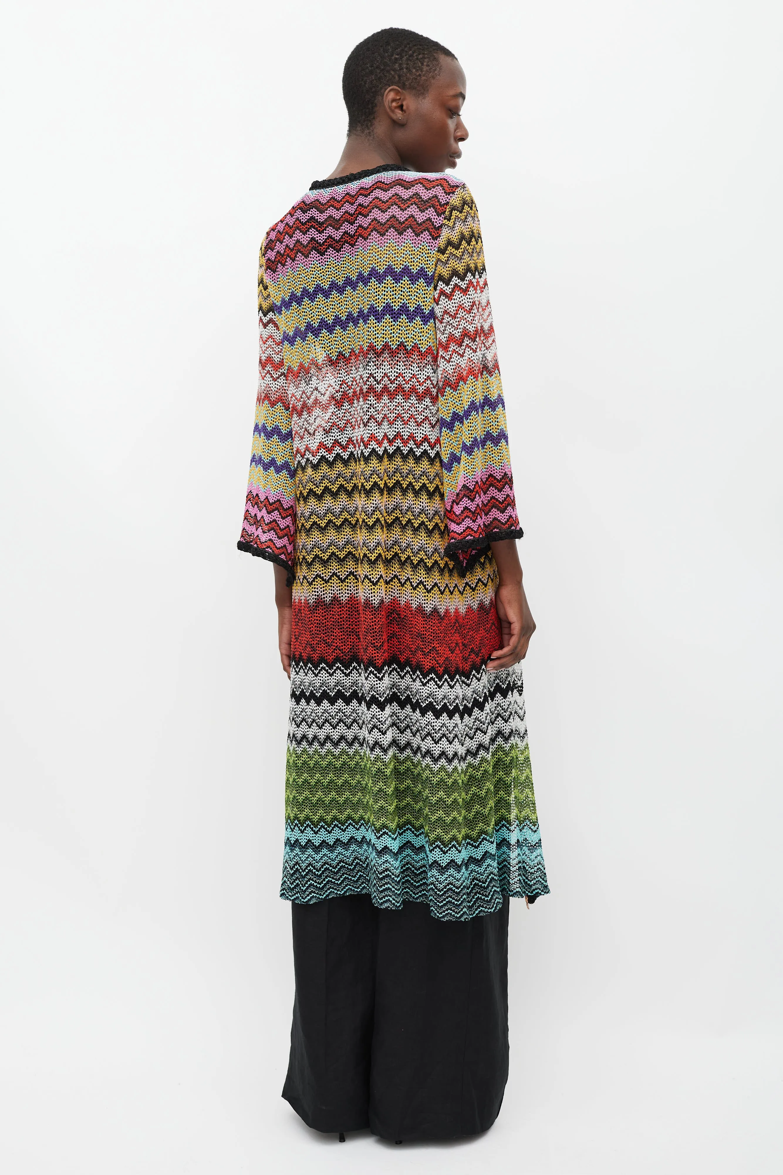 Black & Multicolour Sparkly Patterned Long Cardigan