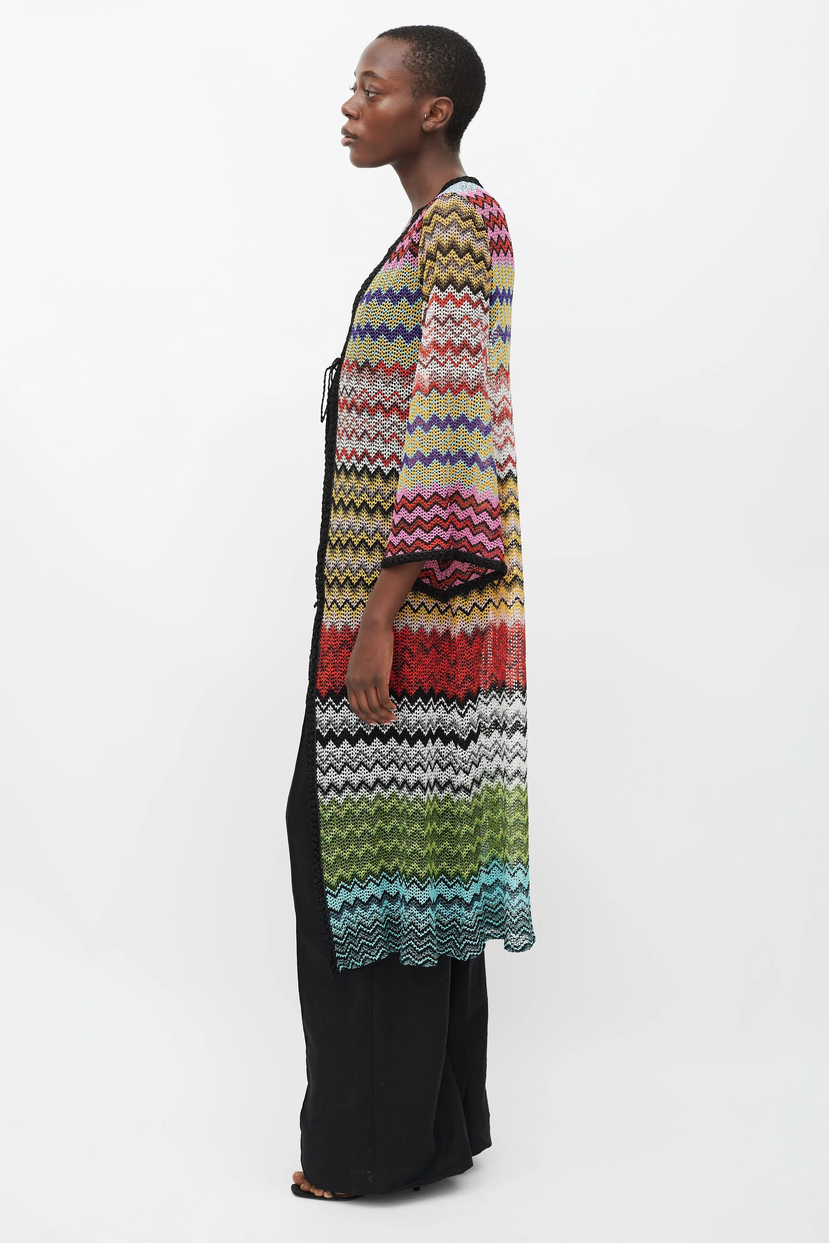 Black & Multicolour Sparkly Patterned Long Cardigan