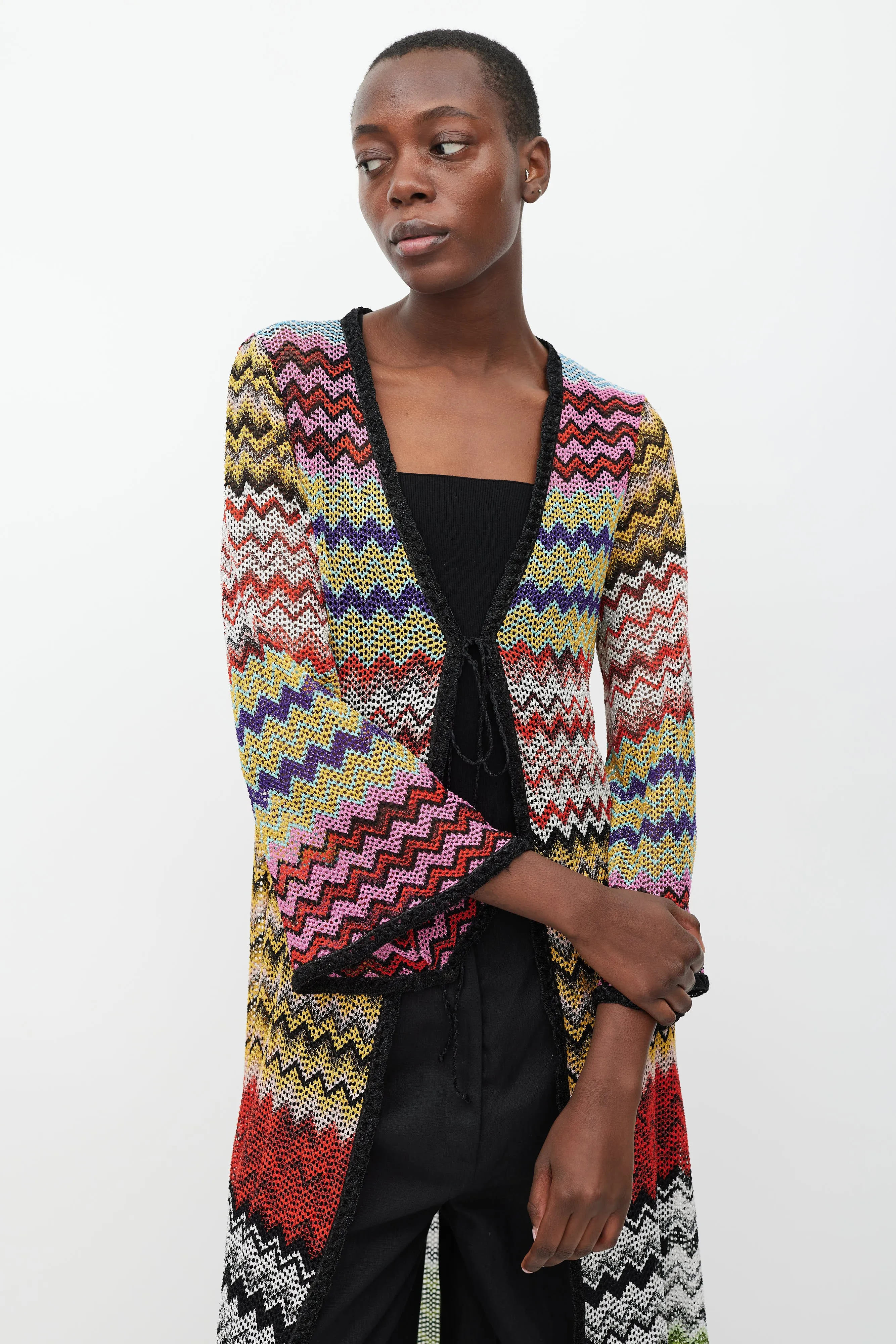 Black & Multicolour Sparkly Patterned Long Cardigan