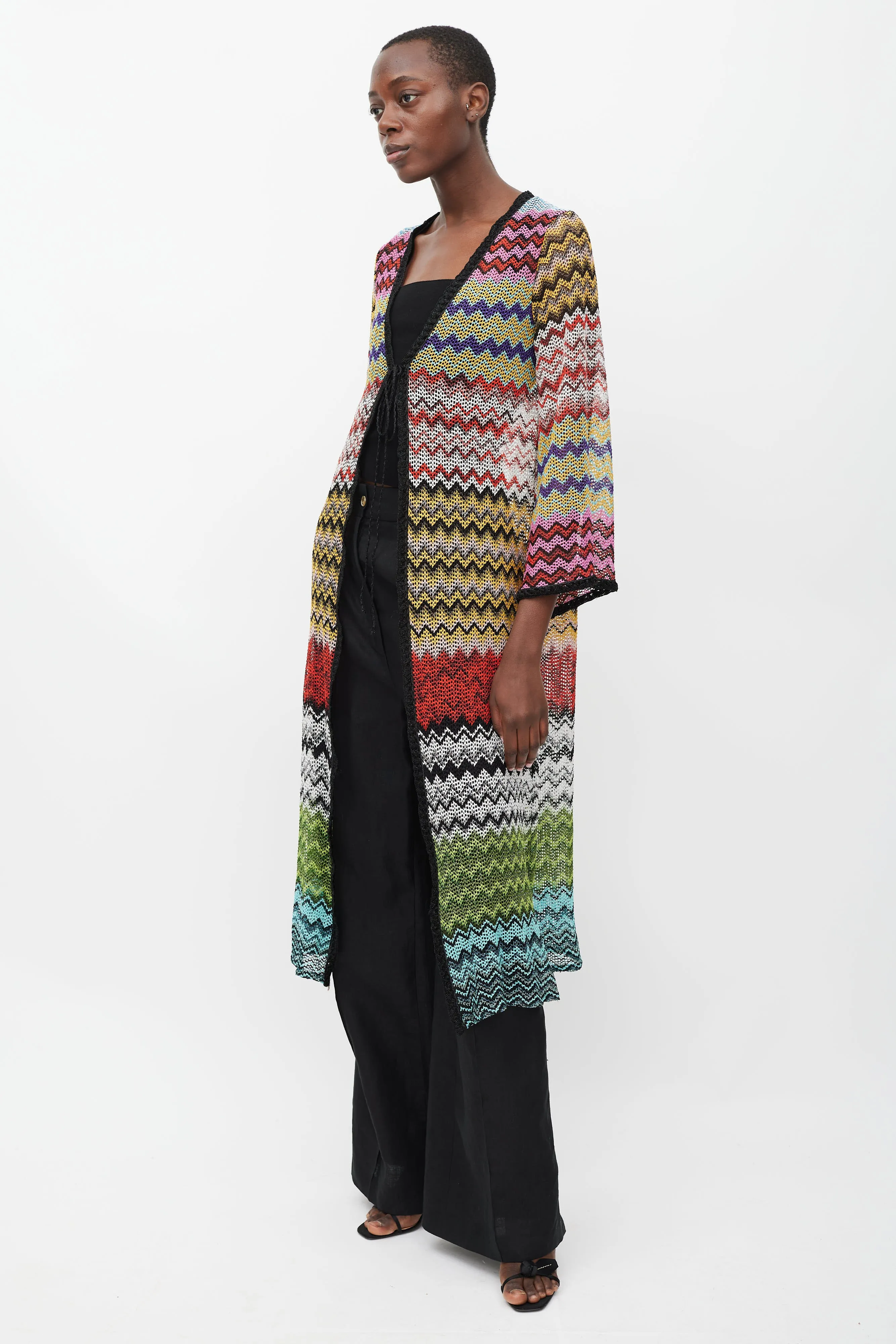 Black & Multicolour Sparkly Patterned Long Cardigan