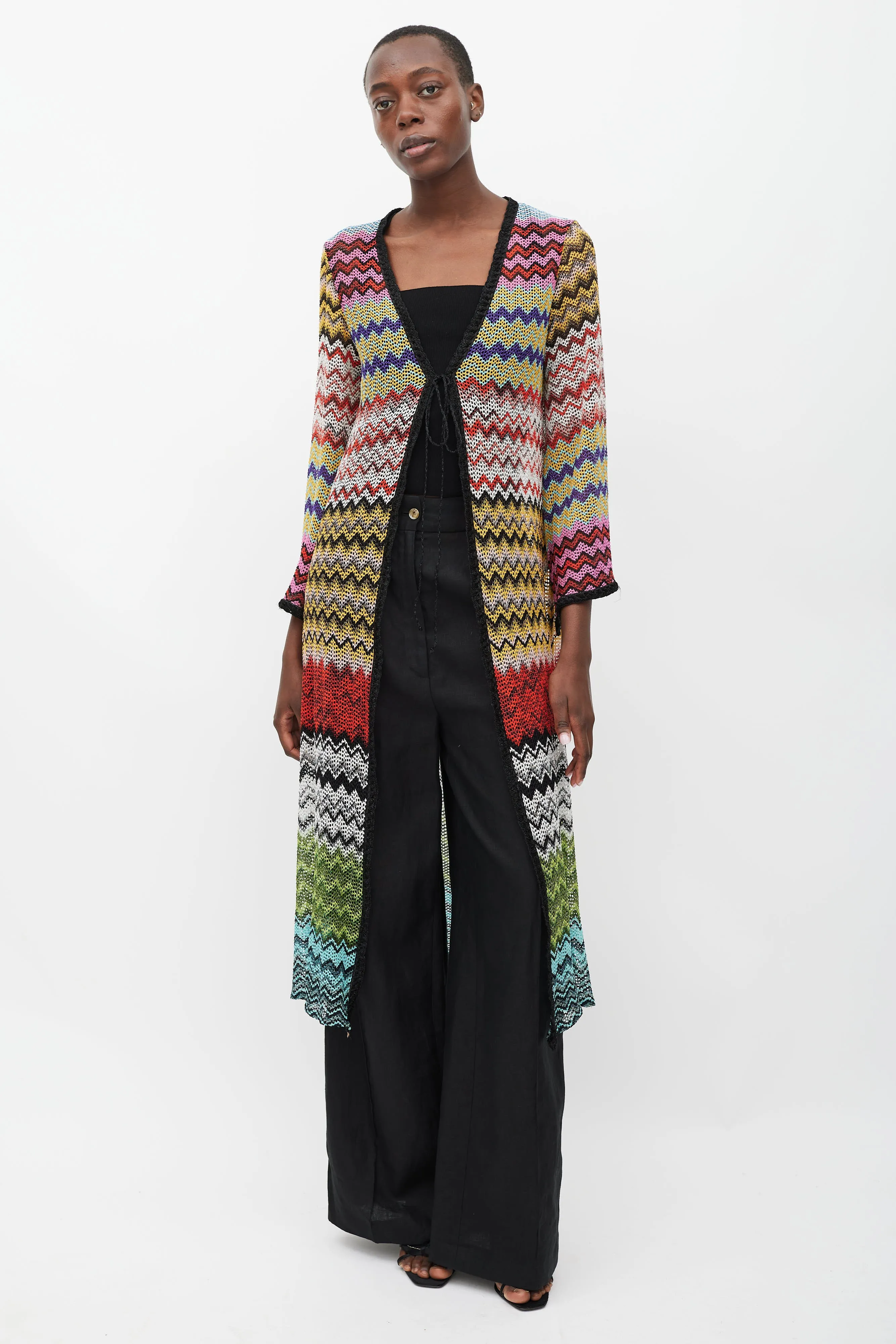 Black & Multicolour Sparkly Patterned Long Cardigan