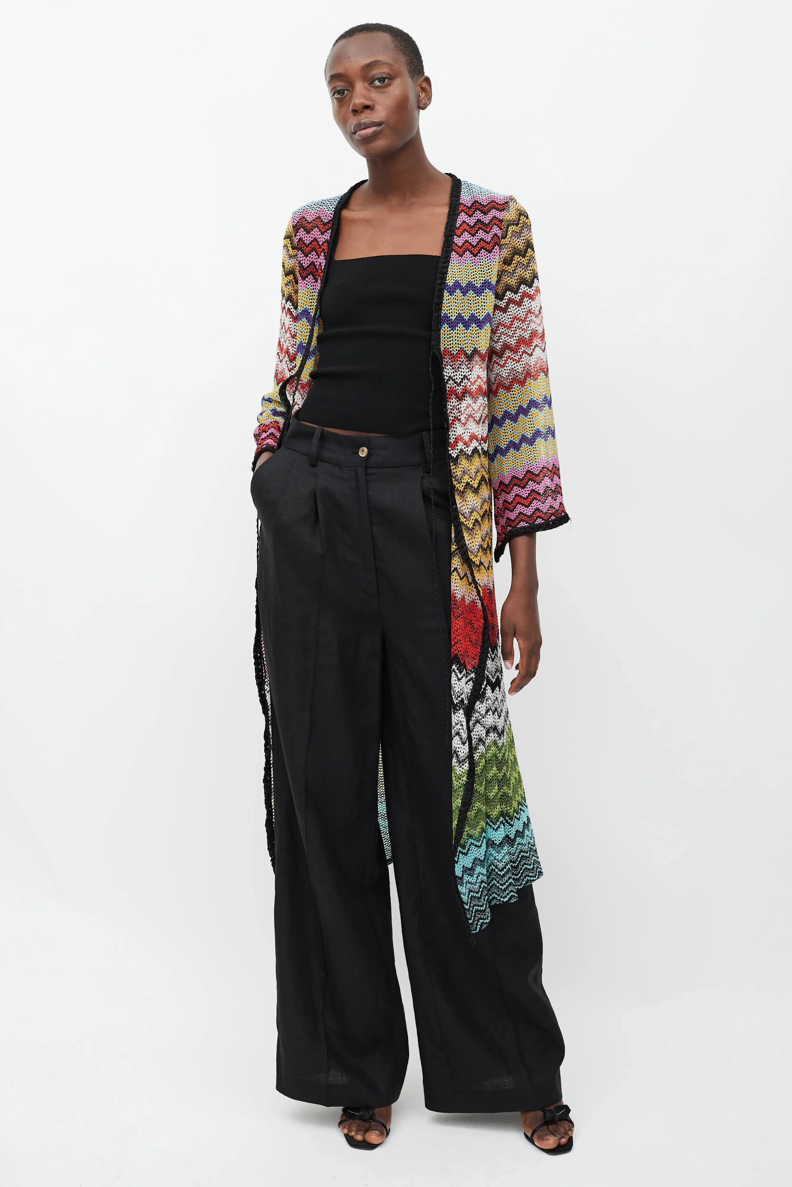 Black & Multicolour Sparkly Patterned Long Cardigan