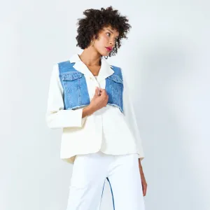 Blazer with denim vest overlay wholesale