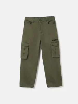 Blue Giraffe Boys Olive Solid Regular Fit Cargo Trouser