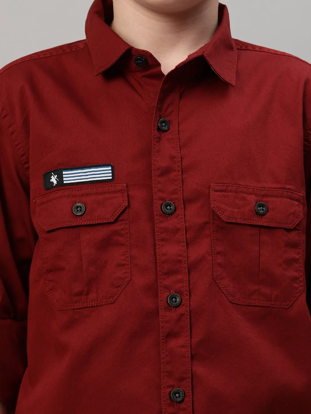 Boy's Maroon Solid Full Sleeve Shirt