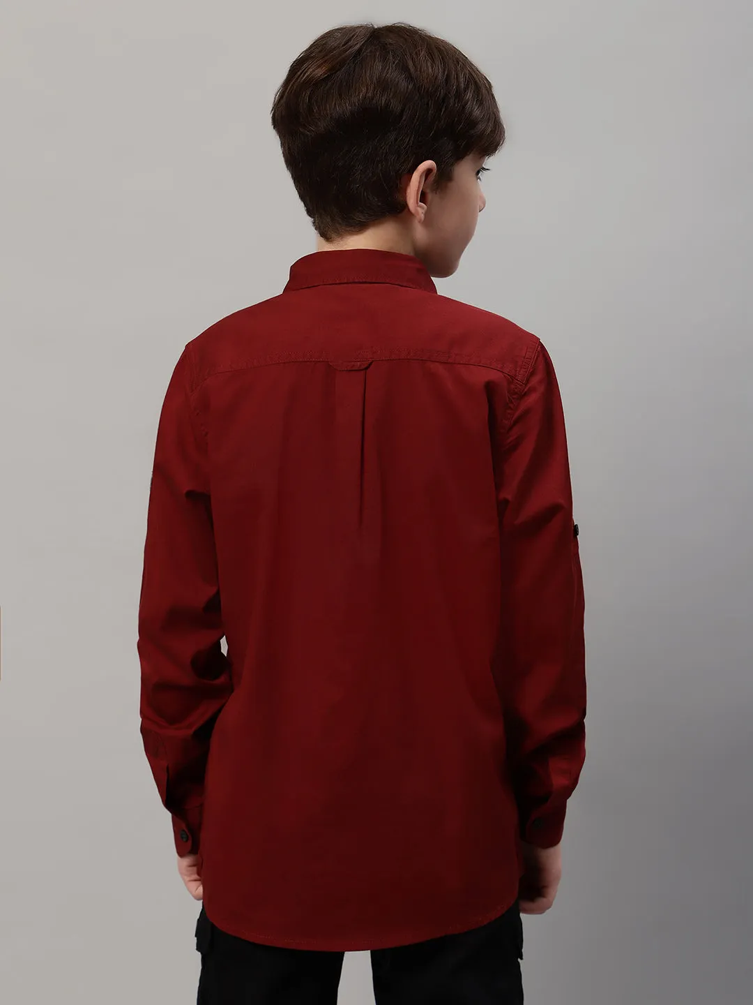 Boy's Maroon Solid Full Sleeve Shirt