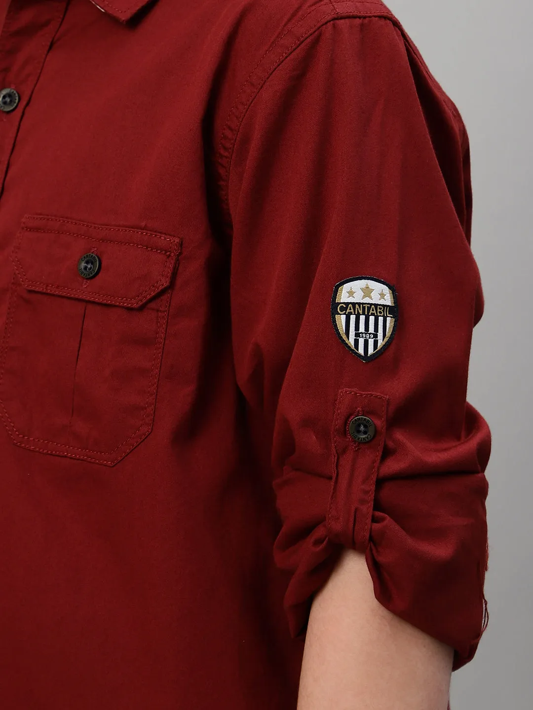 Boy's Maroon Solid Full Sleeve Shirt