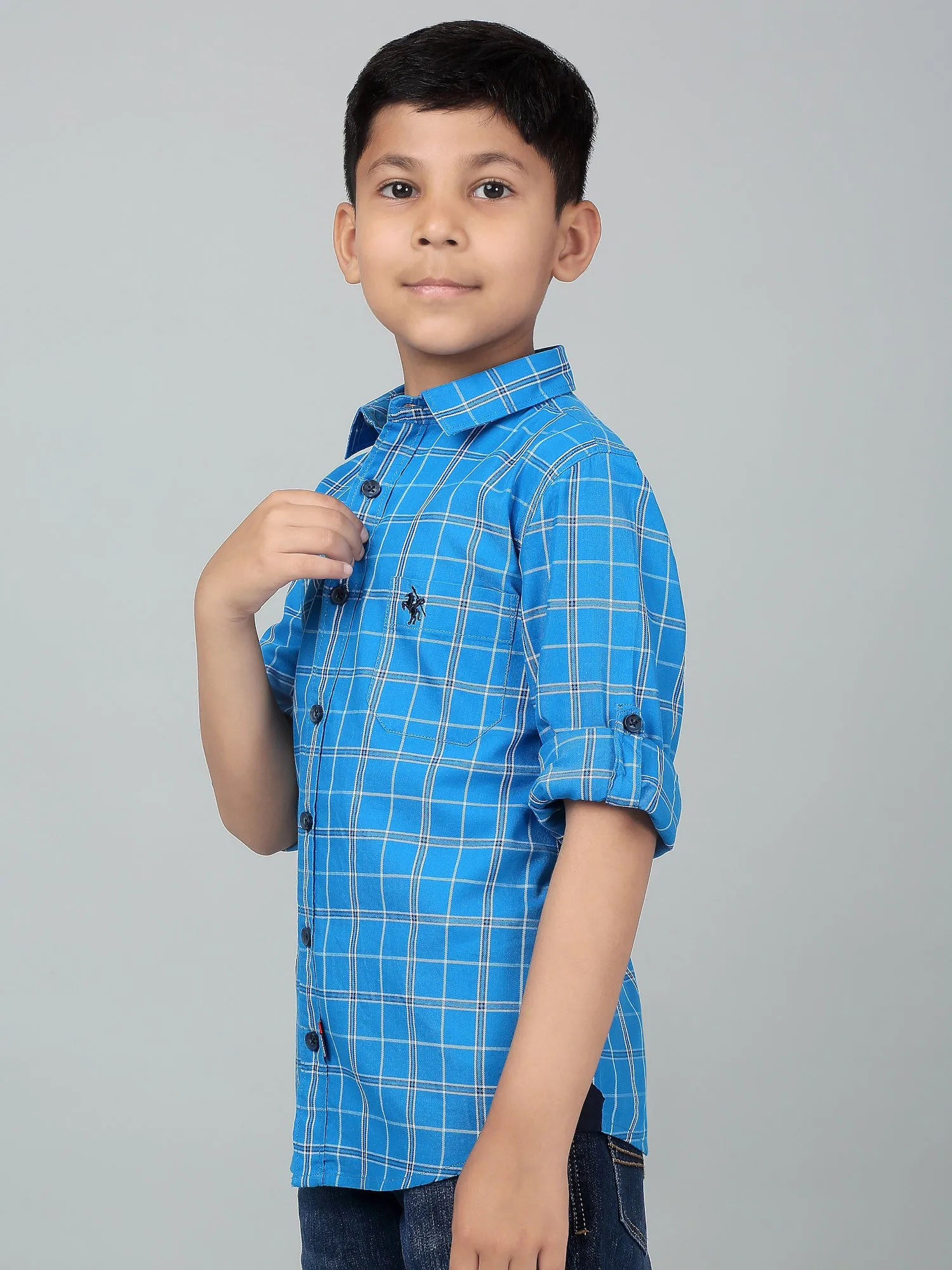 Boy's Royal Blue Checkered Full Sleeves Shirt