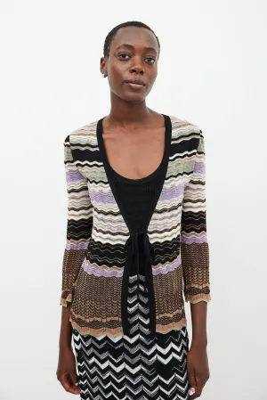 Brown & Multicolour Sparkly Tie Front Cardigan