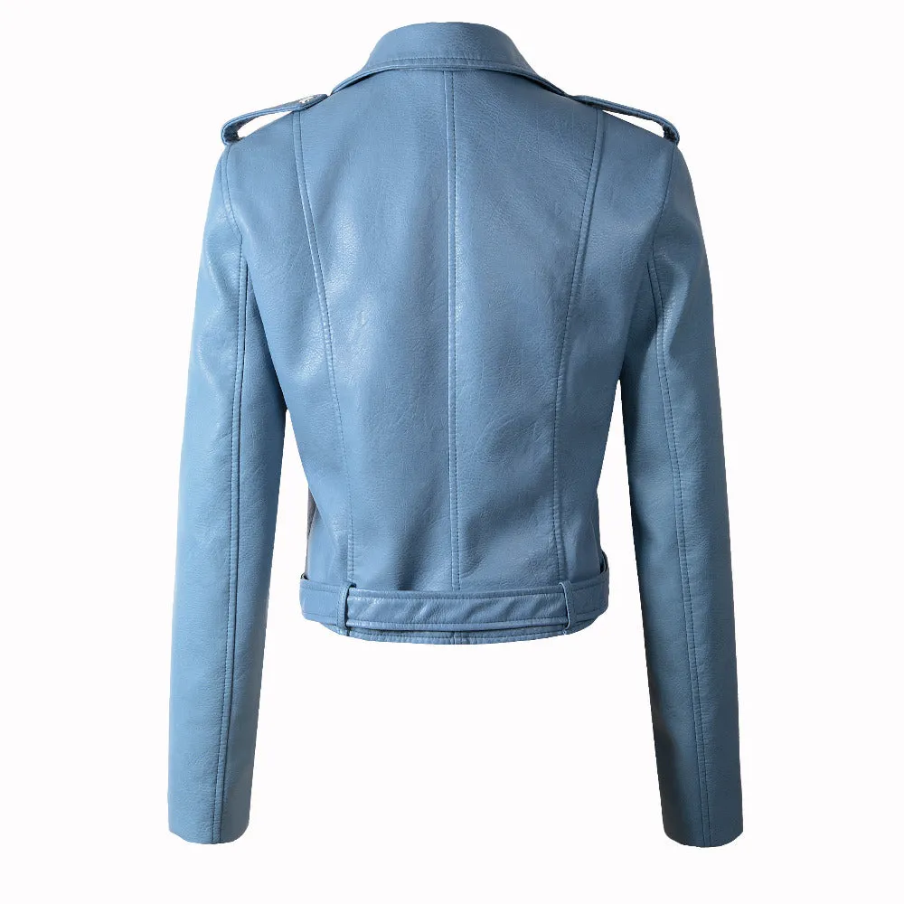 Casual Cool Women's Zippered Slim Leather Jackets For Motorcycle Riding