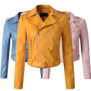 Casual Cool Women's Zippered Slim Leather Jackets For Motorcycle Riding