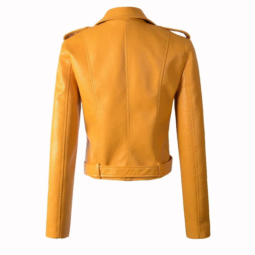 Casual Cool Women's Zippered Slim Leather Jackets For Motorcycle Riding