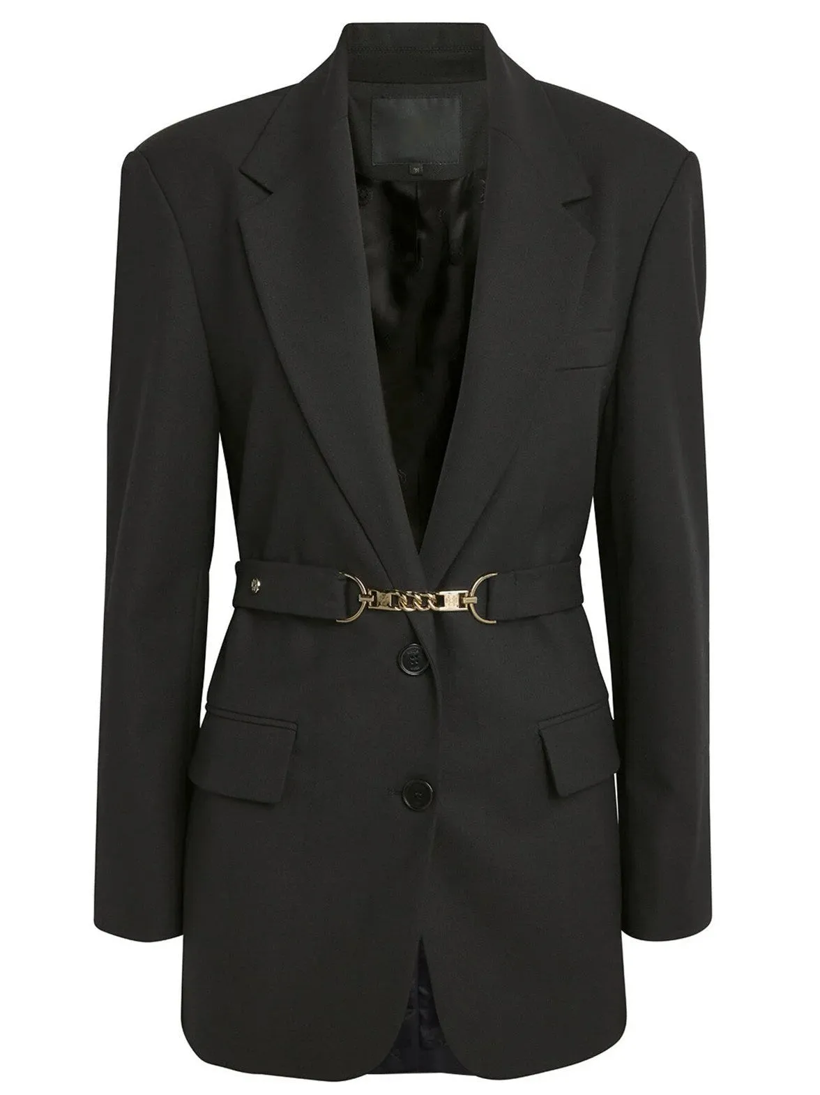 Chain-Detail Black Single-Breasted Blazer