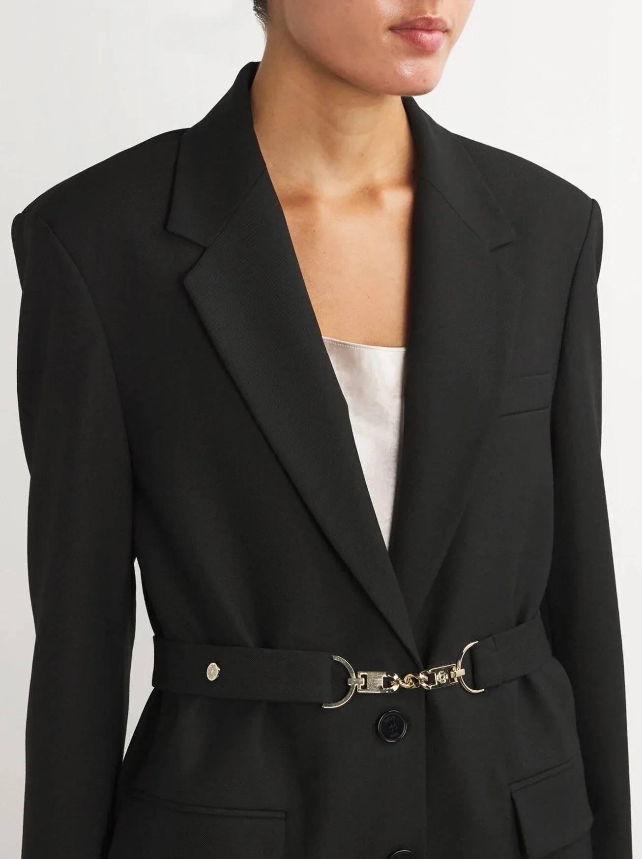 Chain-Detail Black Single-Breasted Blazer