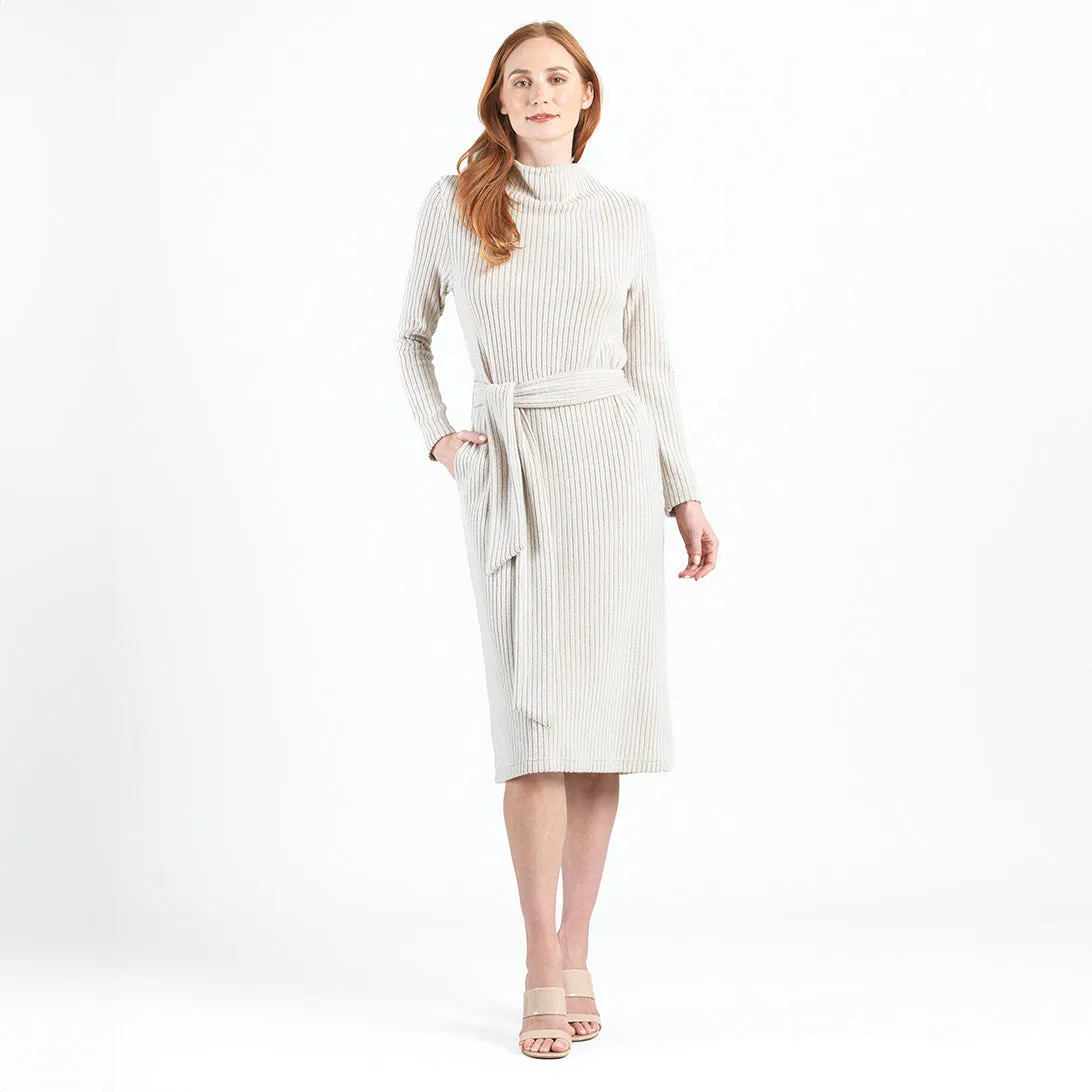 Chunky Ribbed - Tie Waist Pocket Midi Sweater Dress - Sand - Final Sale!