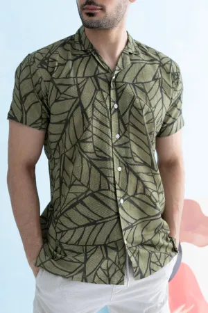 Coastline Hemp Cuban Shirt in Forest Green