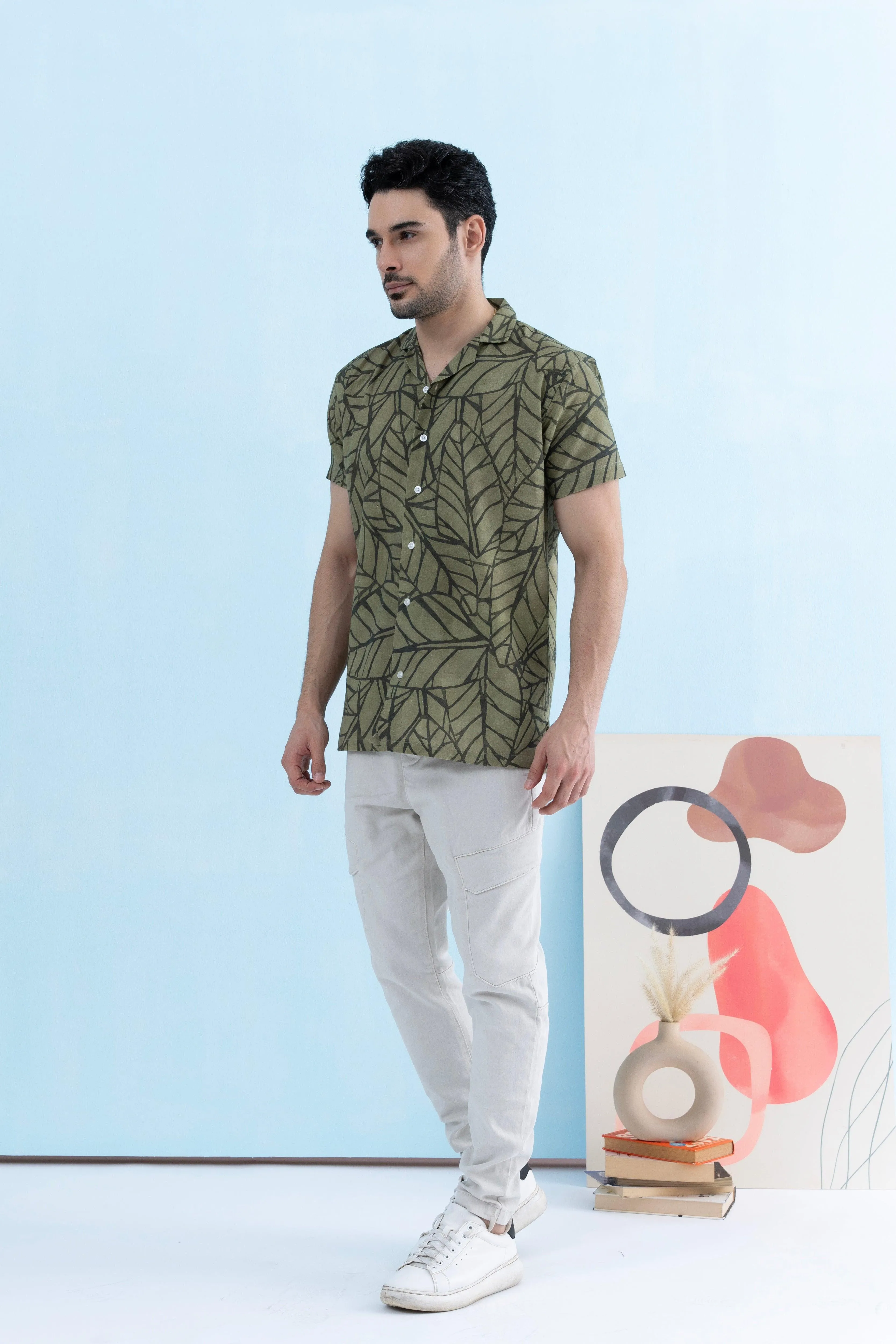 Coastline Hemp Cuban Shirt in Forest Green