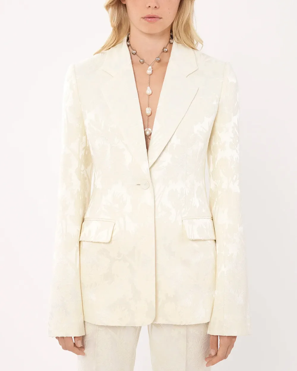 Coconut Milk Jacquard Blazer