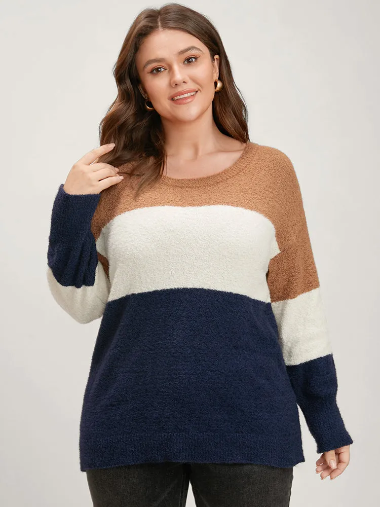 Colorblock Contrast Super Soft Knit Round Neck Knit Top