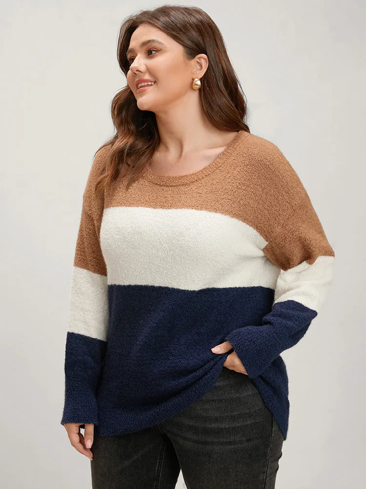 Colorblock Contrast Super Soft Knit Round Neck Knit Top