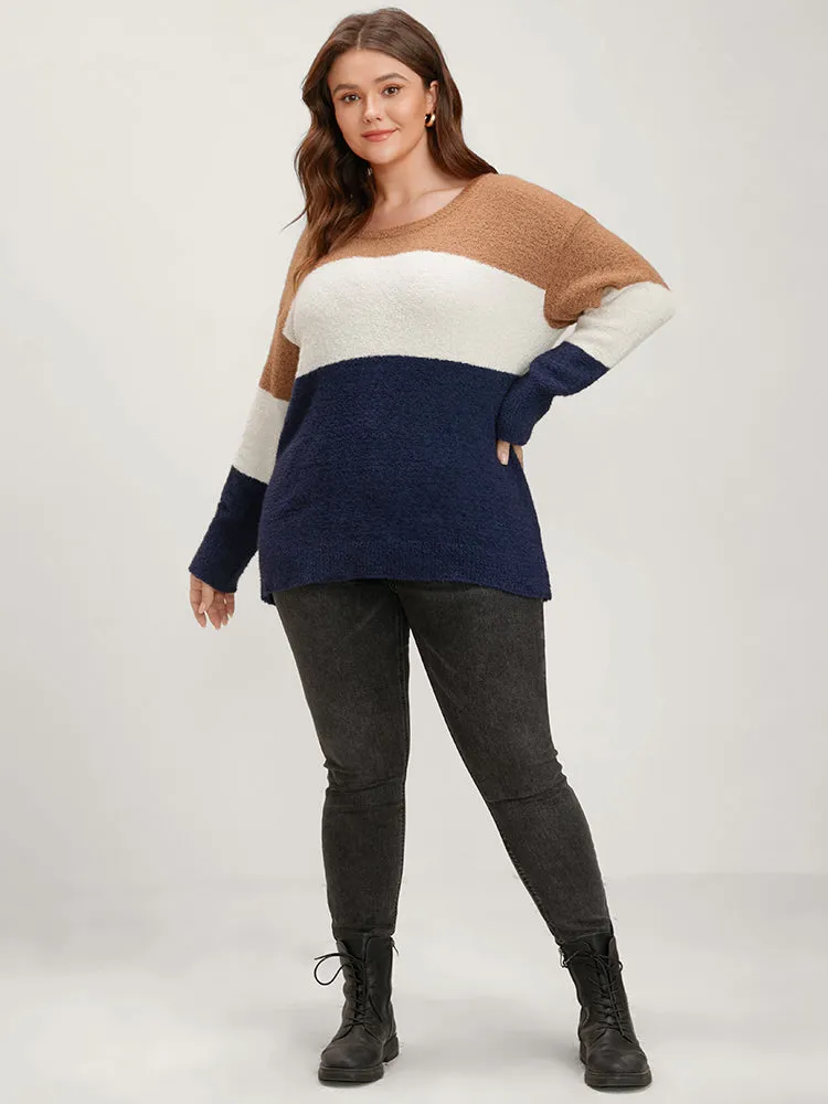 Colorblock Contrast Super Soft Knit Round Neck Knit Top