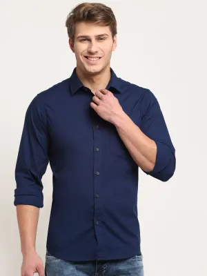 Cotton Blend Solid Blue Full Sleeve Casual Shirt for Men with Pocket