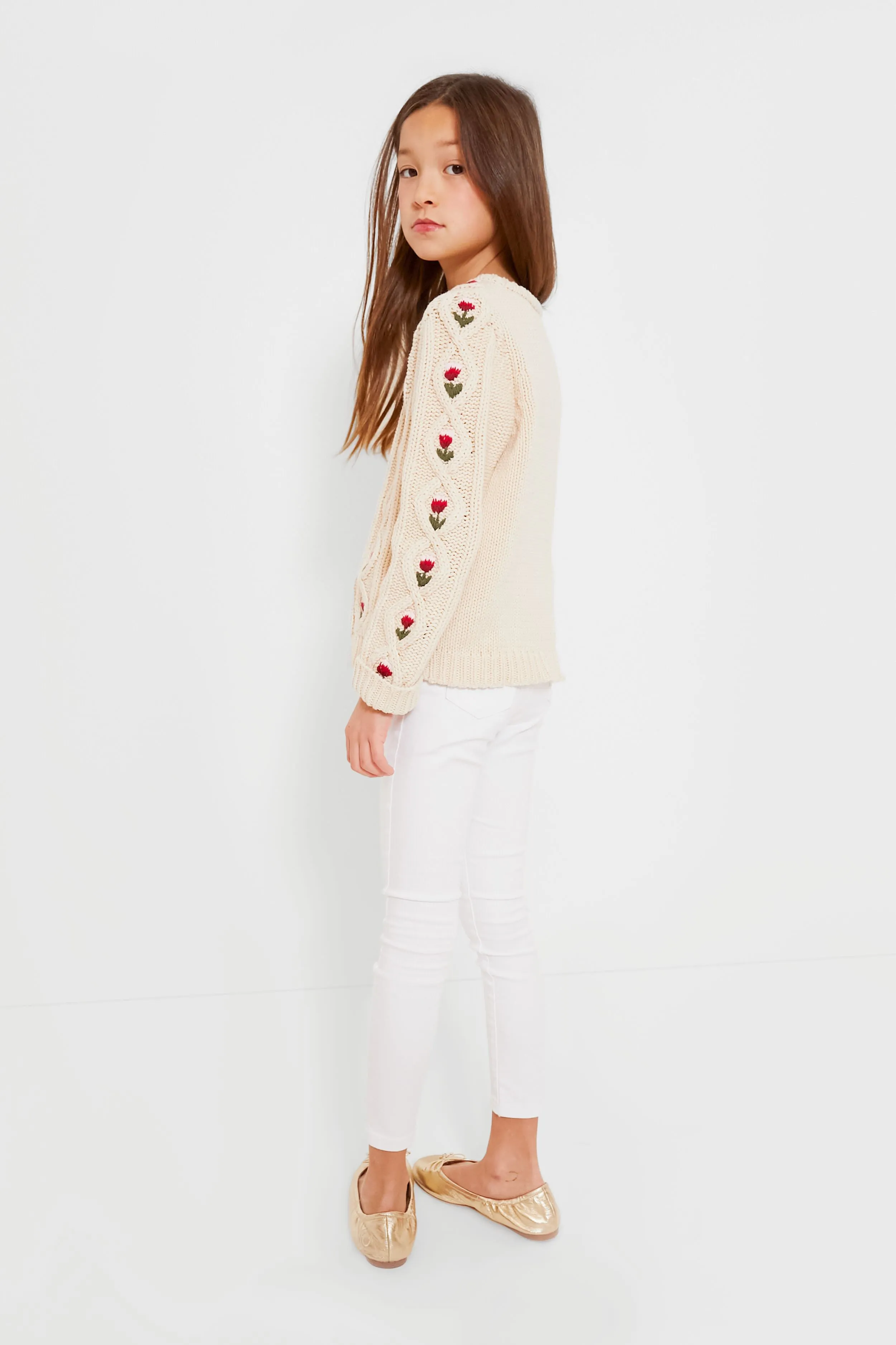 Cream Floral Embroidery Dalia Diamond Sweater