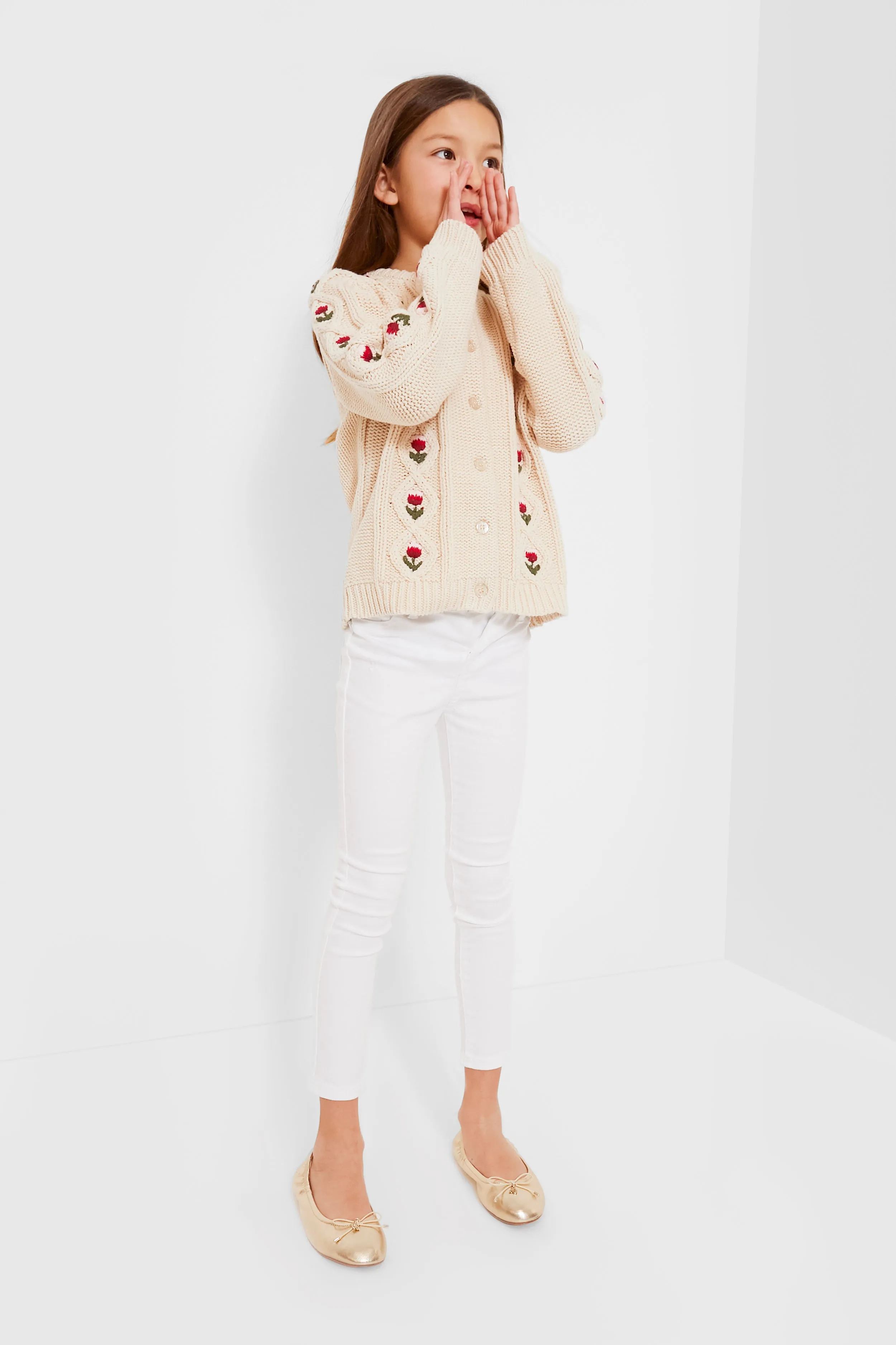 Cream Floral Embroidery Dalia Diamond Sweater