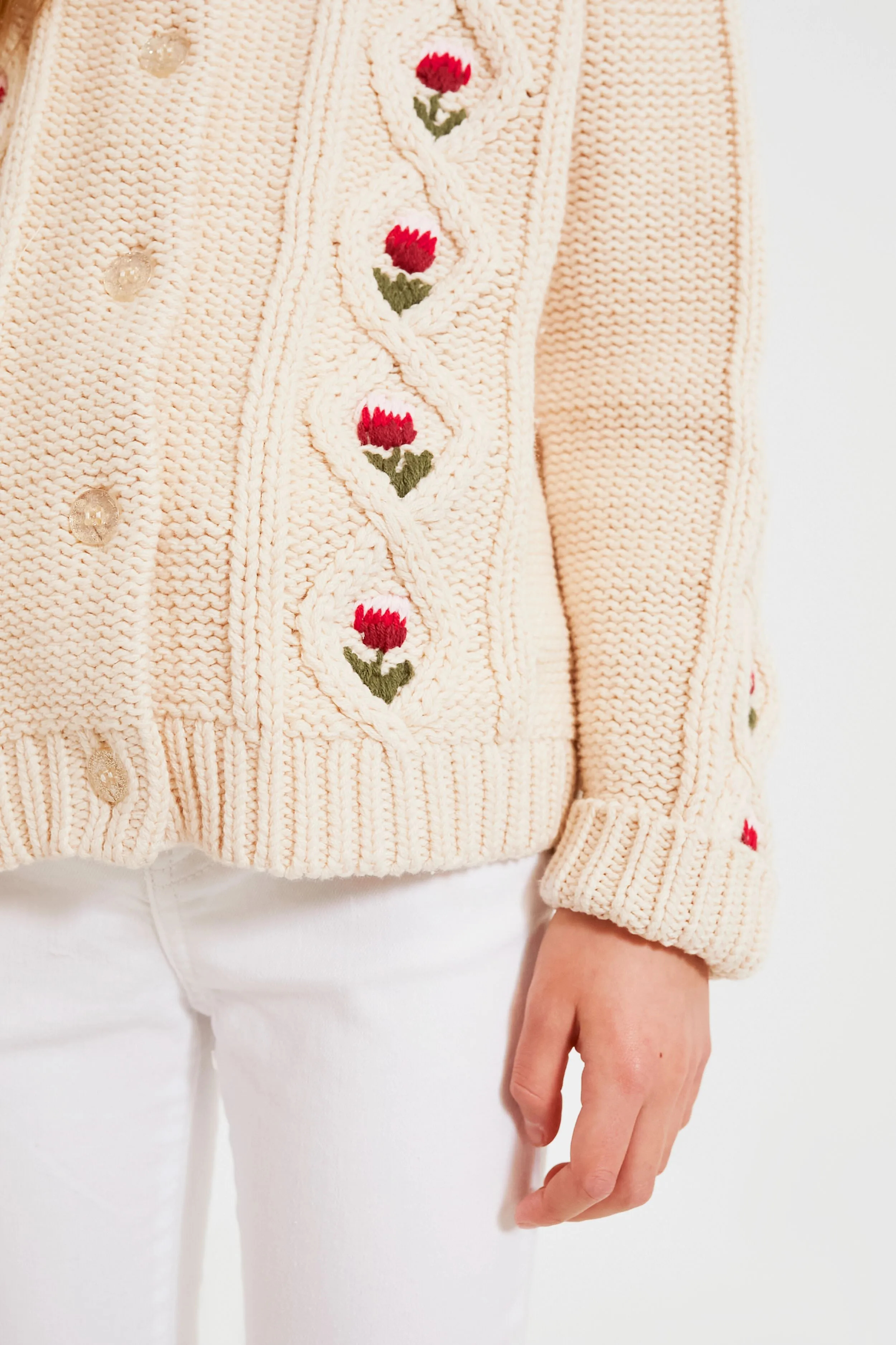 Cream Floral Embroidery Dalia Diamond Sweater