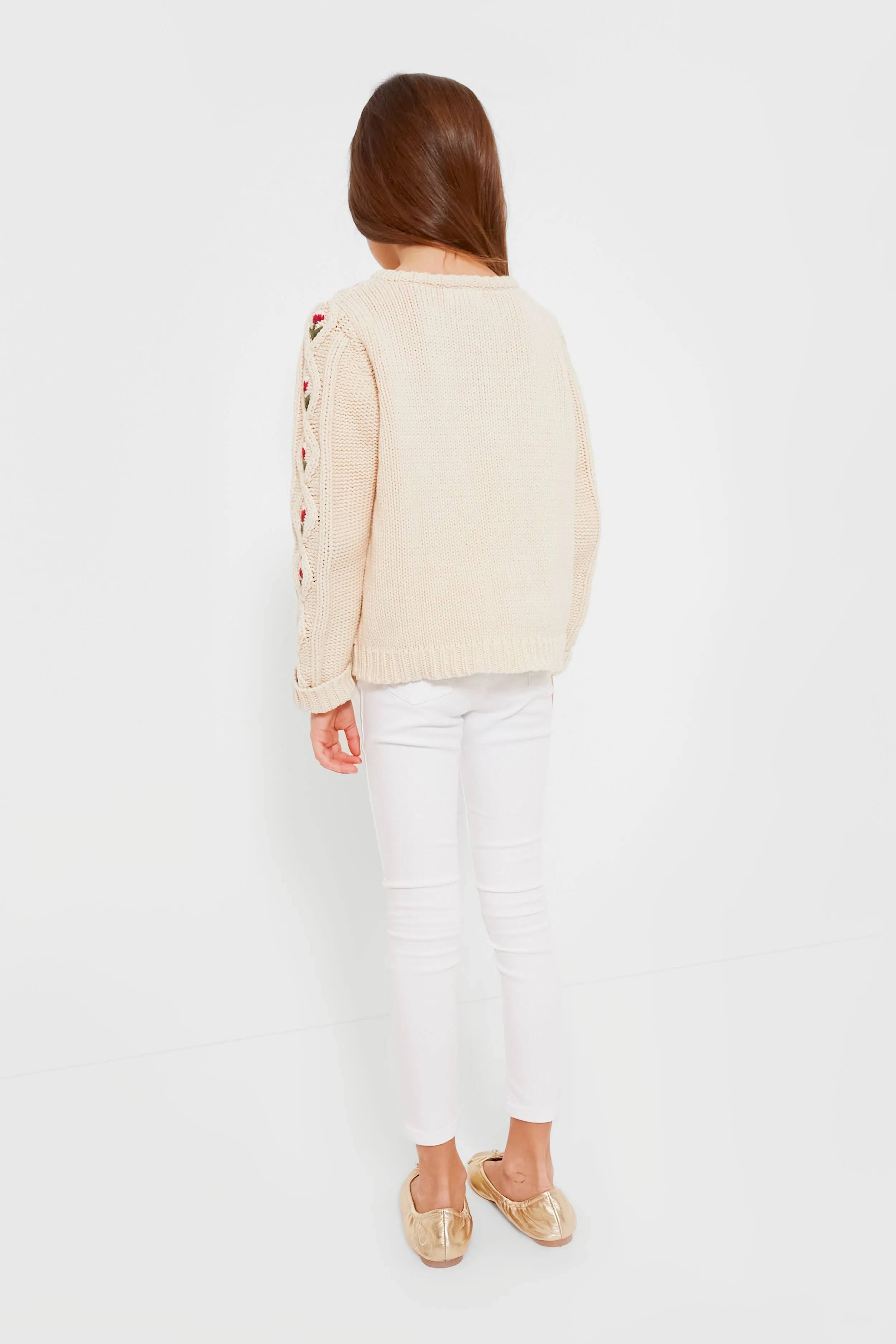 Cream Floral Embroidery Dalia Diamond Sweater