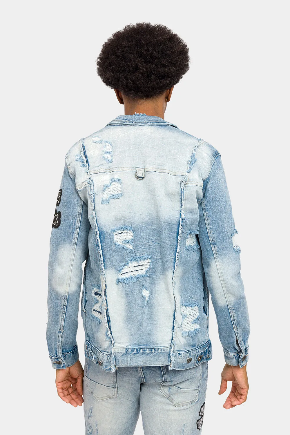 Crystals embellished patches studded Denim Jacket