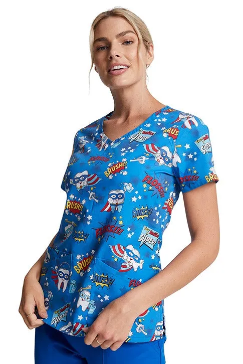 Dickies Women's V-Neck Print Scrub Top | Super Smile