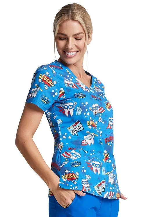 Dickies Women's V-Neck Print Scrub Top | Super Smile