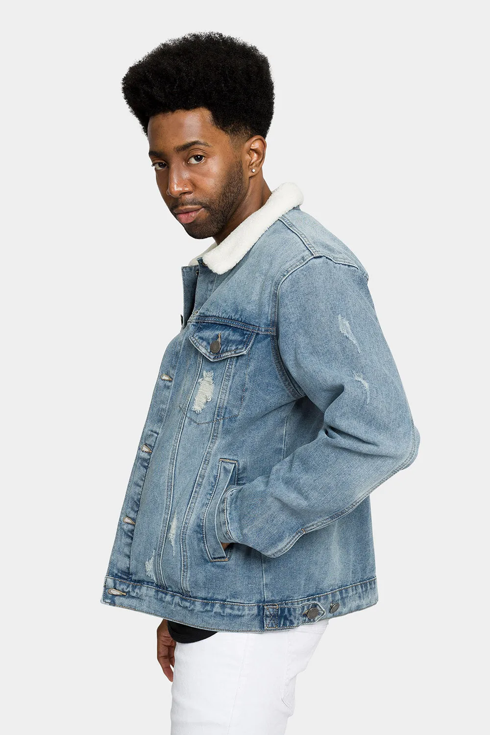 Distressed Sherpa Denim Jacket