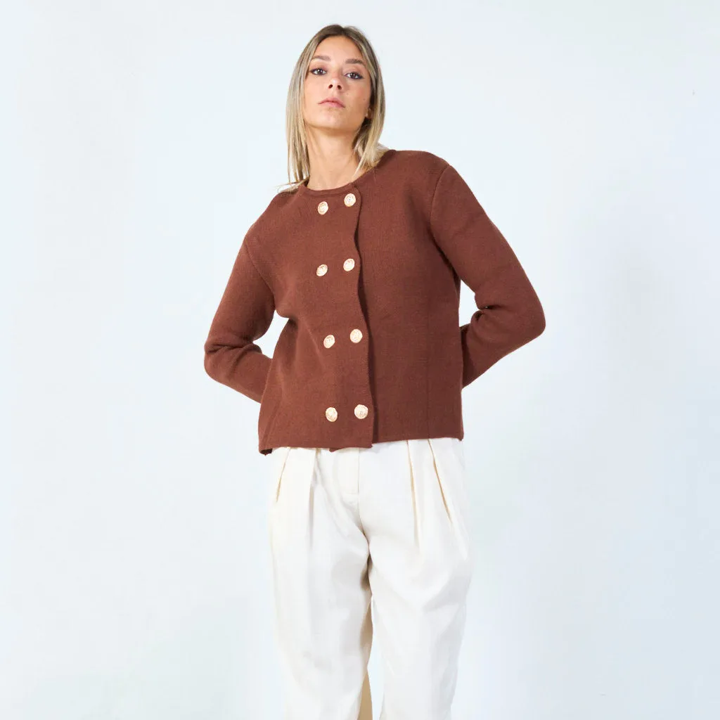 Double-breasted buttoned knit cardigan wholesale