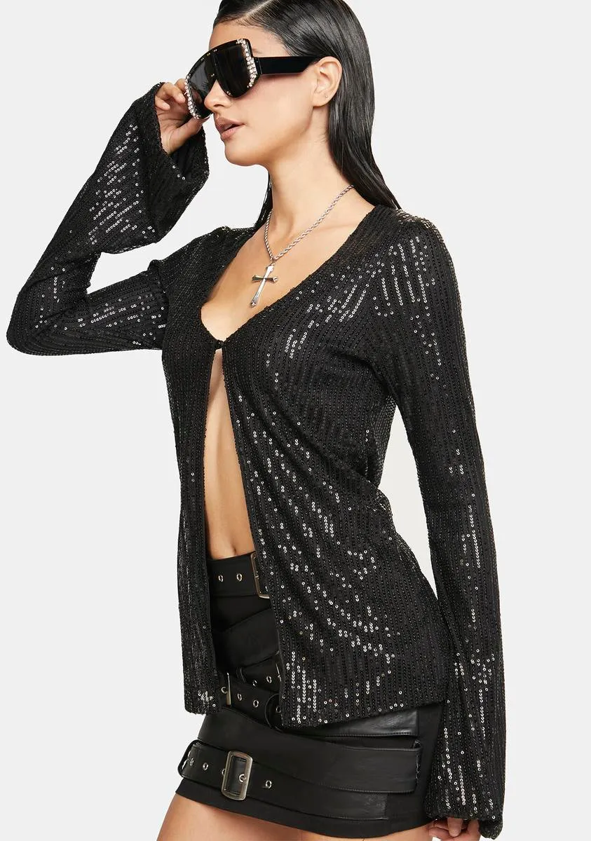 Drape Sequin Black Pulo Cardigan