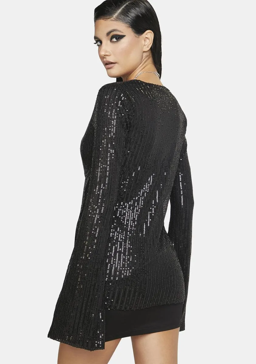 Drape Sequin Black Pulo Cardigan