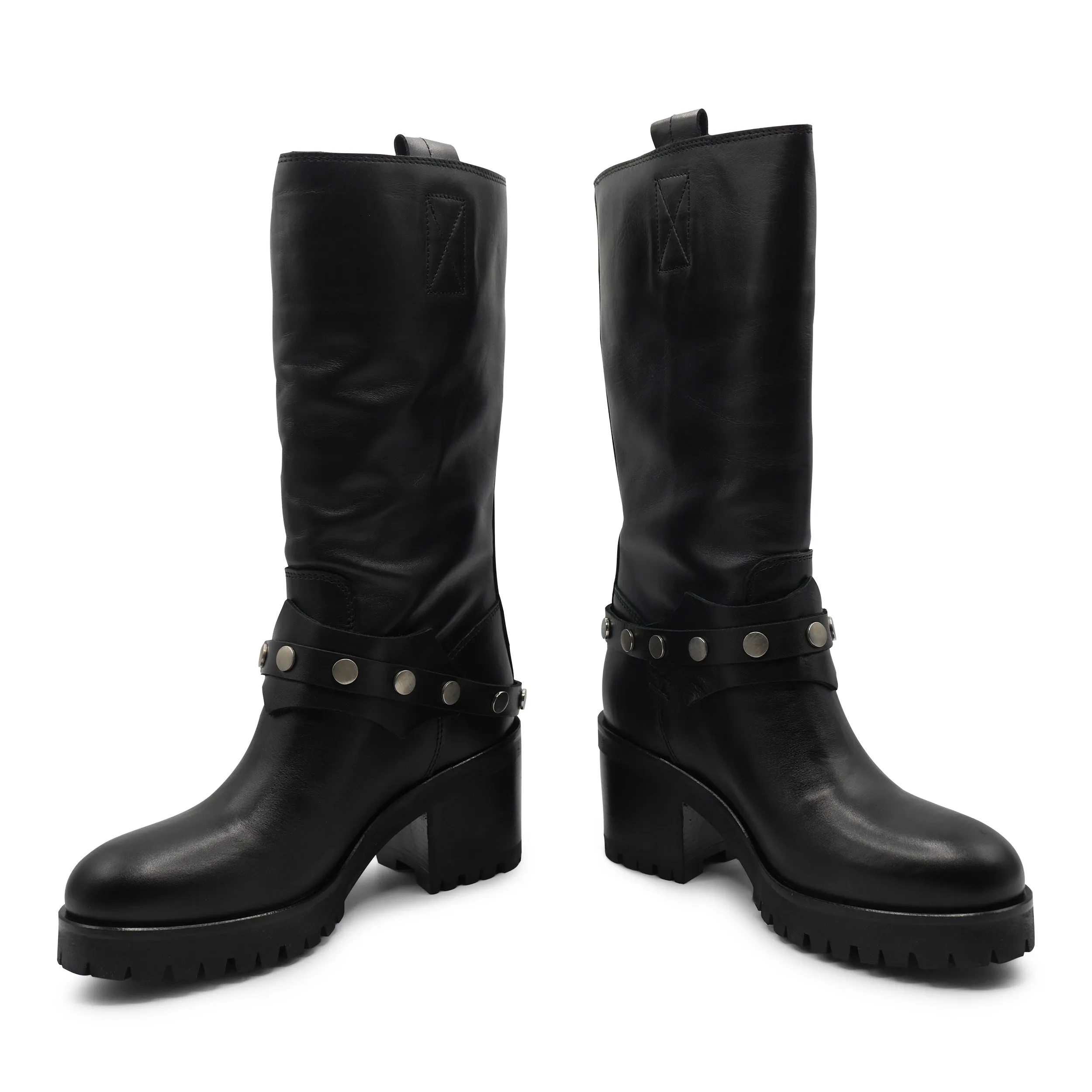 E5O952 - Black Leather Biker Boot