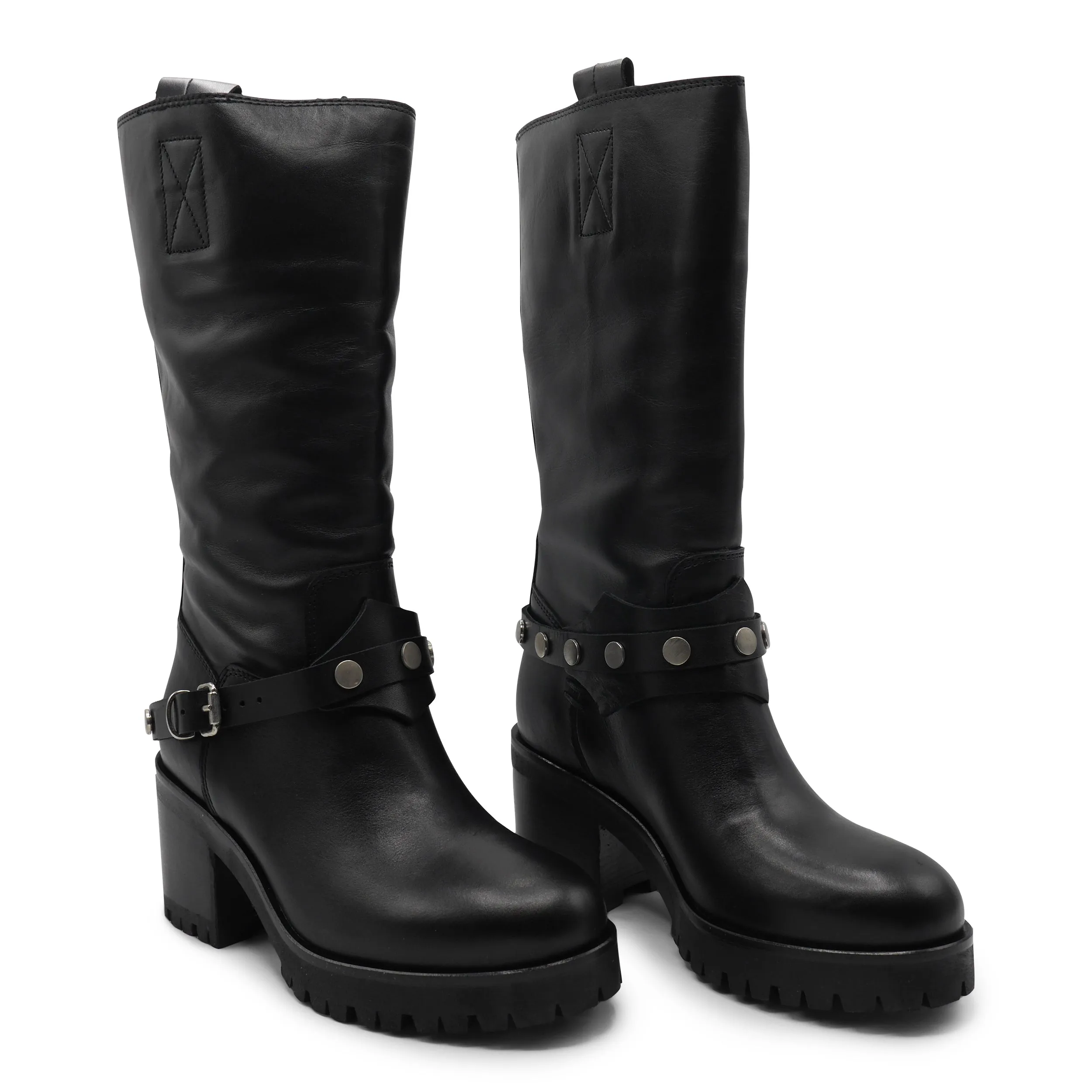 E5O952 - Black Leather Biker Boot